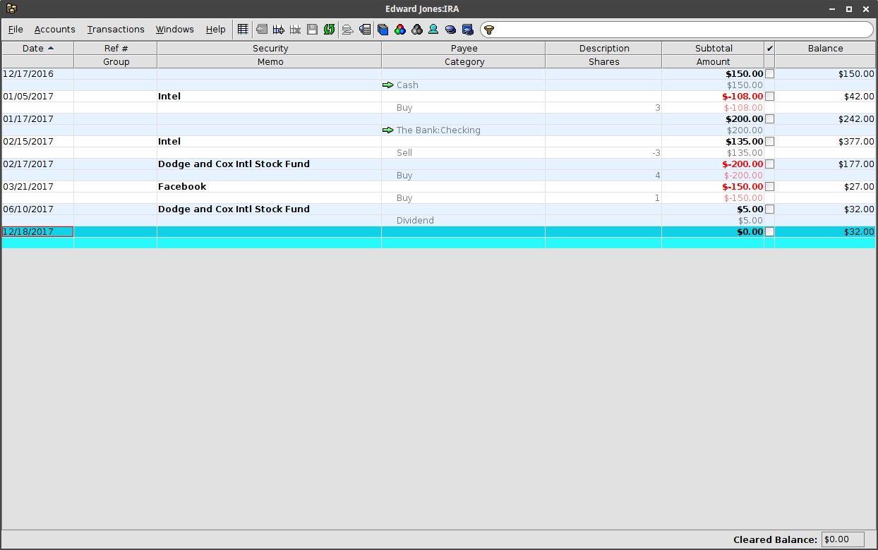 Security Transactions Window